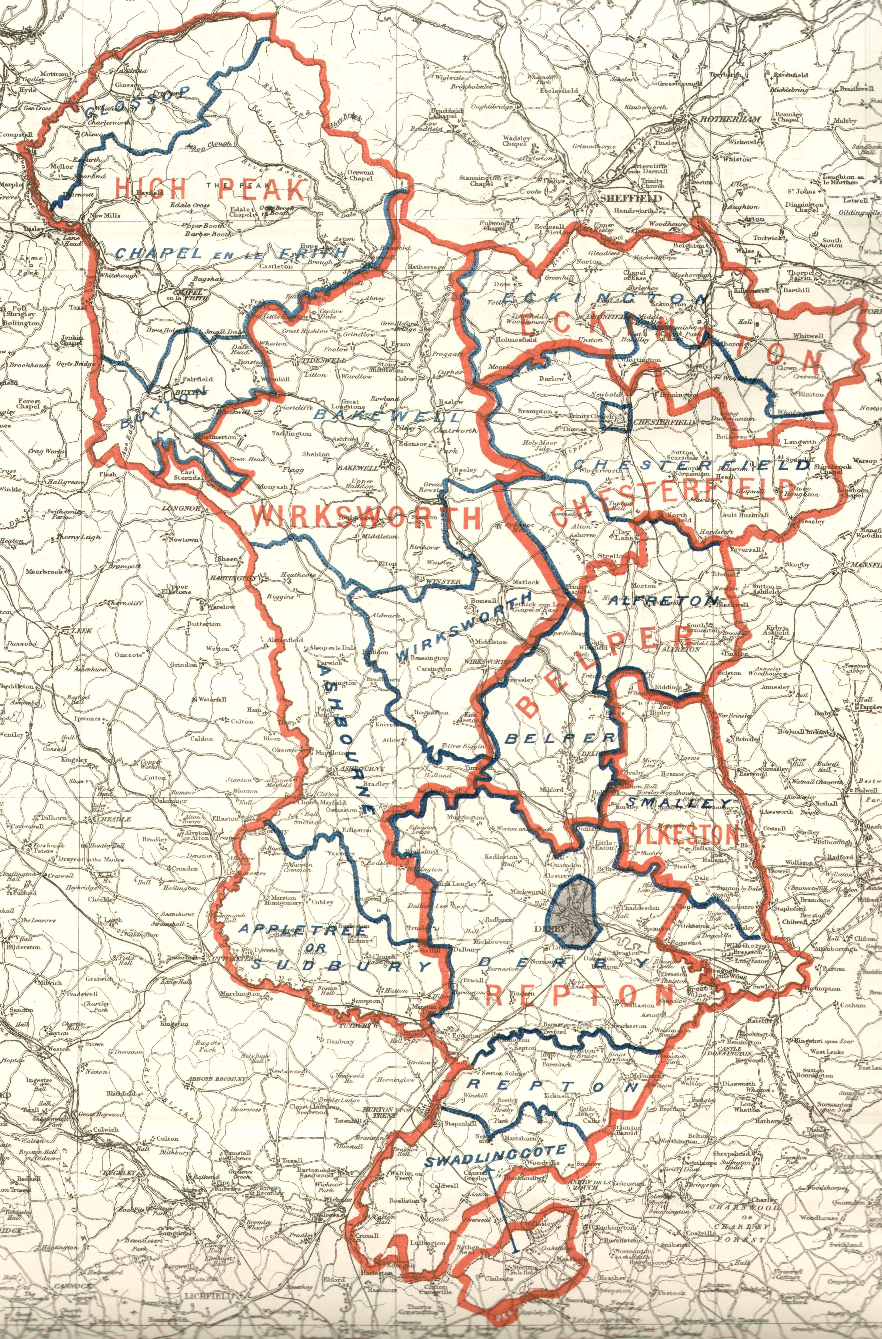 Map of Derbyshire, published 1885