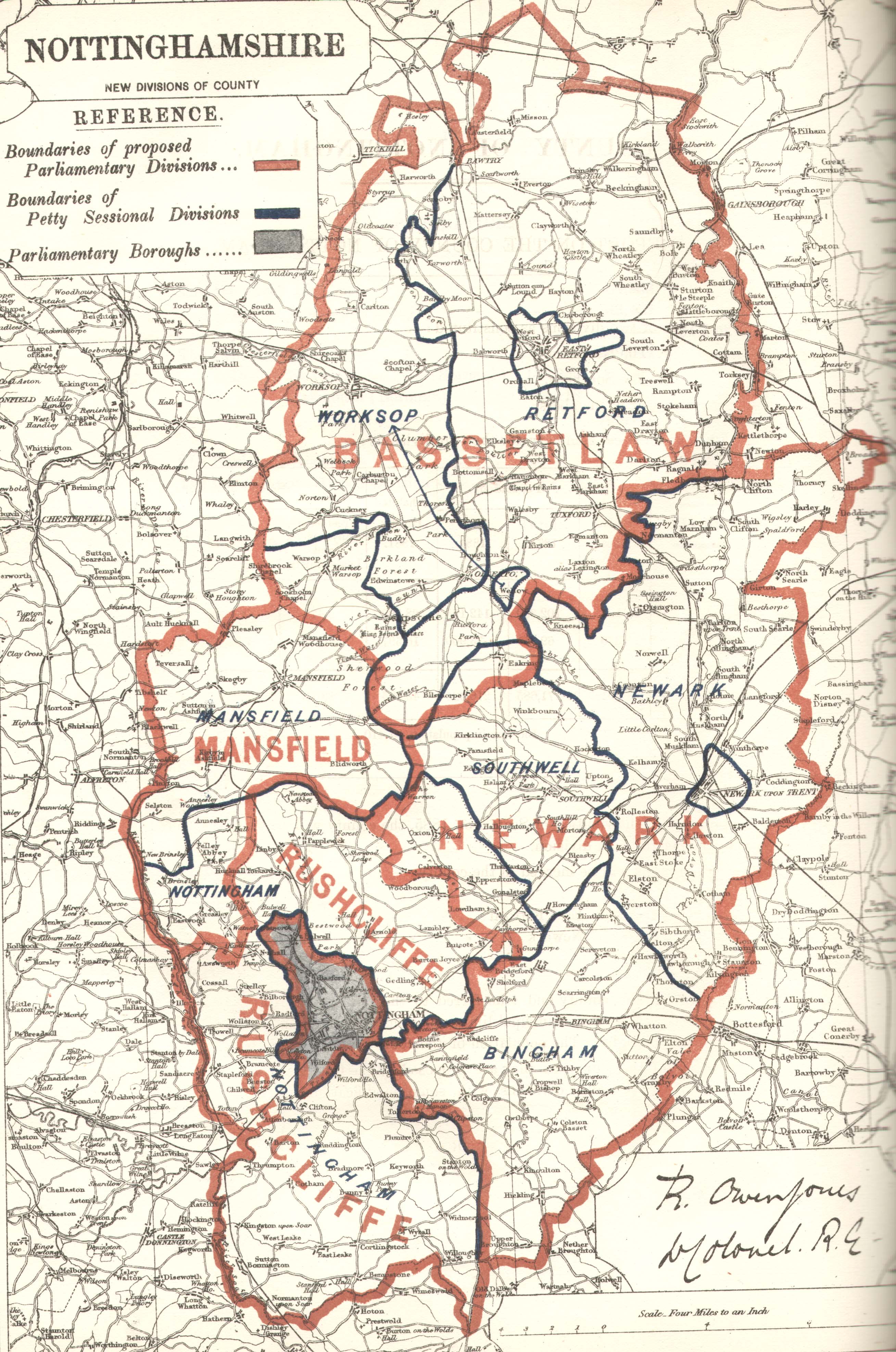Map of Nottinghamshire County