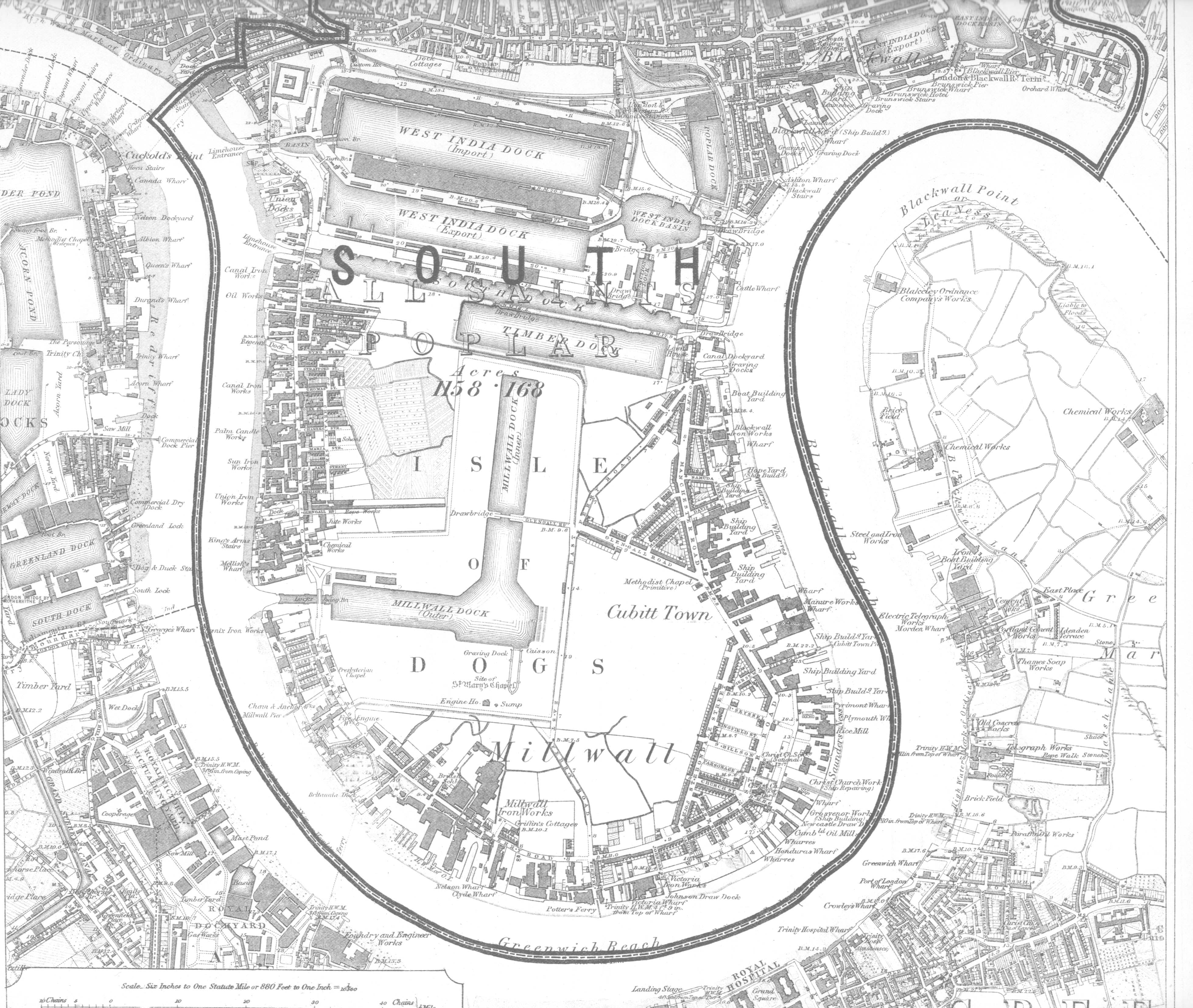 Map of Poplar, Southern Section, including London Docks, 1885