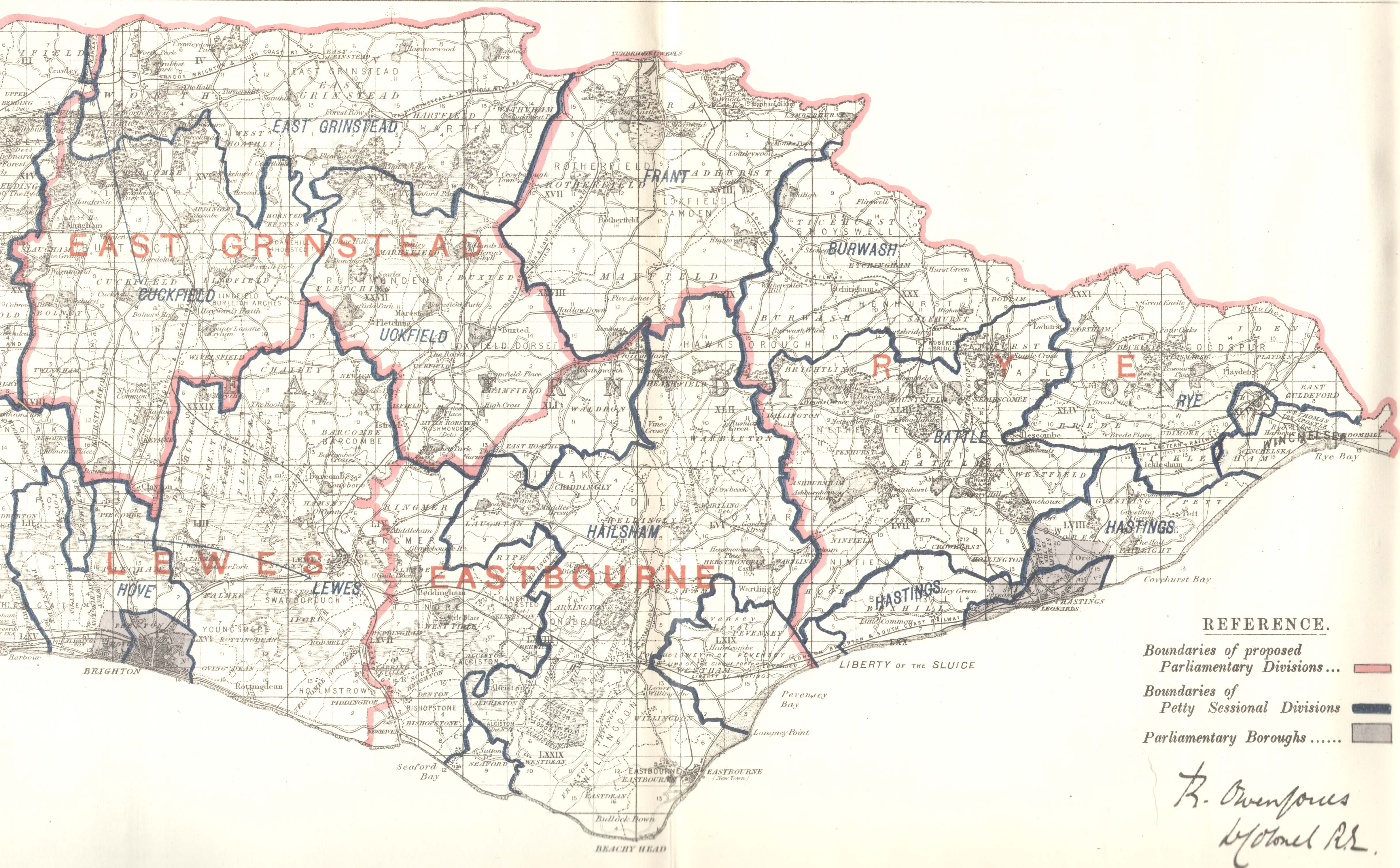 Map of the County of Sussex, East,  published 1885