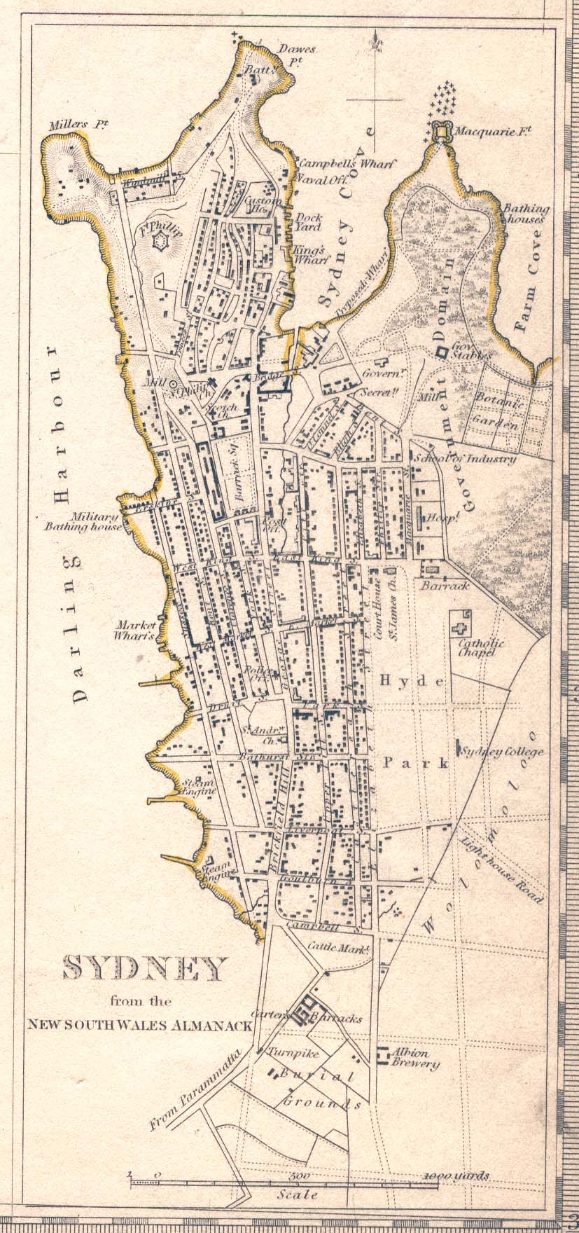 Map of Sydney, Australia, Published 1833