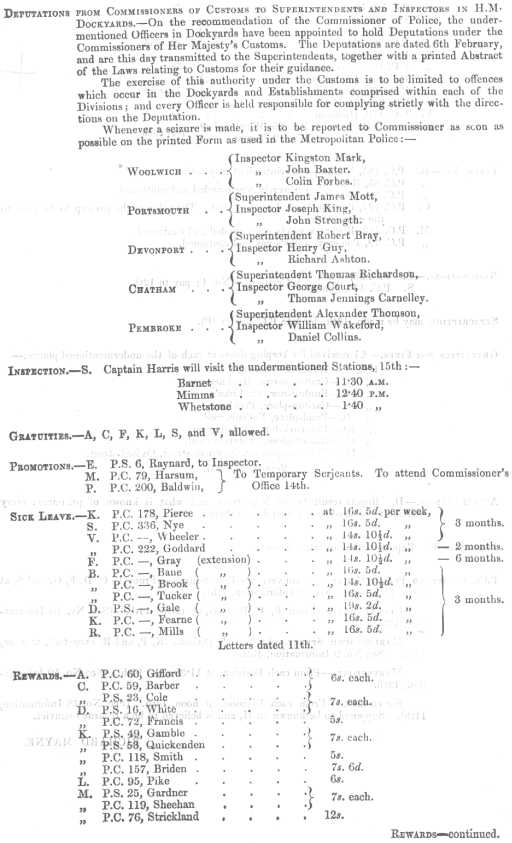 Metropolitan Police Daily Order for Wednesday, February, 13th, 1861