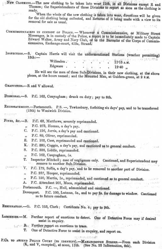 Metropolitan Police Daily Order for May th, 1861