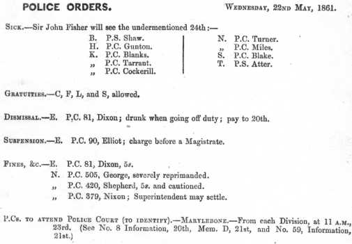 Metropolitan Police Daily Order for May 22nd, 1861