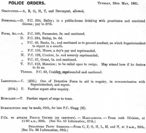 Metropolitan Police Daily Order for May 28th, 1861