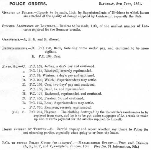 Metropolitan Police Daily Order for June 8th, 1861