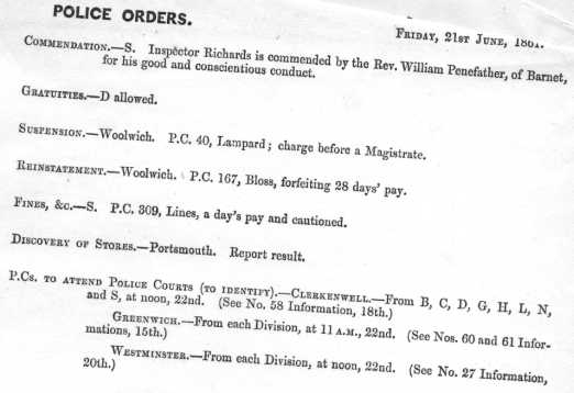 Metropolitan Police Daily Order for June 21st, 1861