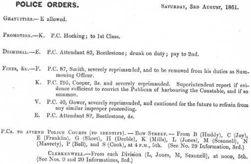 Metropolitan Police Daily Order for August 3rd, 1861